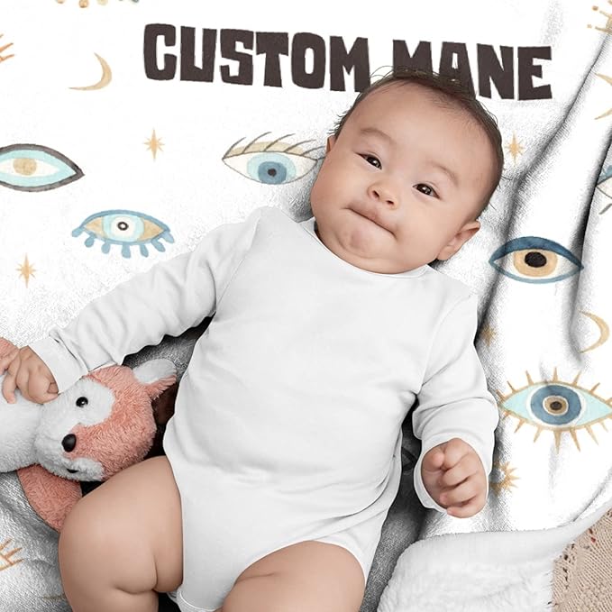 Custom Name Blanket with Evil Eye, Personalized Spiritual Blanket Evil Eye Decor for Car Couch Bedroom,Customized Magic Evil Eye Pattern Home Decor for Men Women,50"x60"-Teens/Travel Size