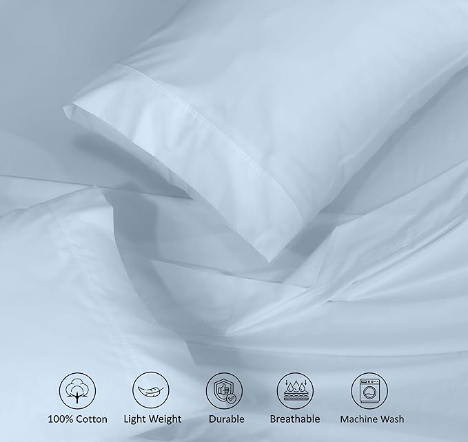 RUVANTI 100% Cotton California King Sheet Sets, 4 Pieces, Soft & Breathable Percale Weave Bedding, Deep Pocket 14", Hotel Standard, Crisp Cool Feel & Durable, Perfect Dyed Sheets, Baby Blue