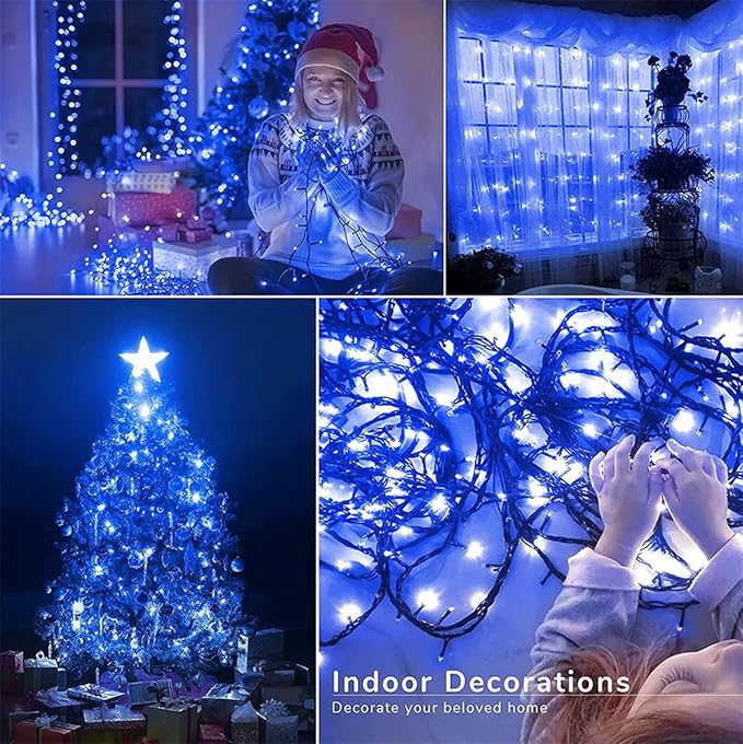 105FT 300LEDs Christmas Lights Outdoor Indoor 8 Modes for Christmas Tree Party Decoration, 100% UL Listed (Blue, 105 FT)