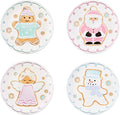 Bico Pastel Gingerbread Man Ceramic 8.75 inch Holiday Salad Plates Set, Set of 4, for salad, appetizer, tapas, Microwave and Dishwasher Safe, Scratch Resistant