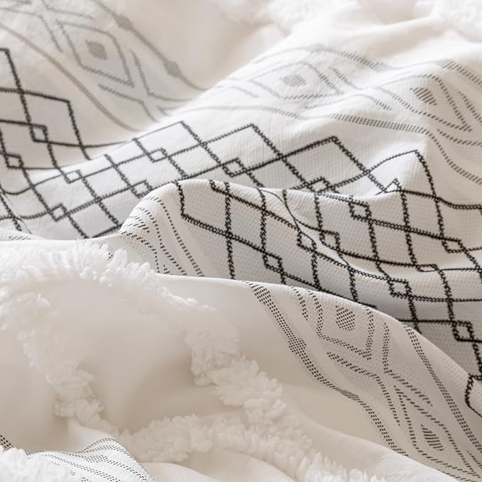 KAREVER Ivory Black Boho Comforter Set Full Mixed Textures Jacquard Bedding Set Durable Chic and Stylish Bedroom Set