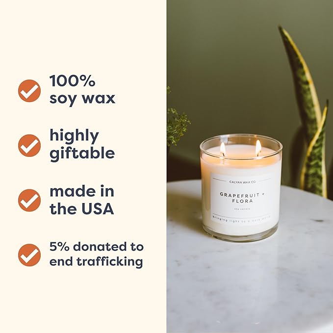 Calyan Wax Co. 2 Wick Candle, Evergreen + Eucalyptus Scented Candle, 37 Hour Burn Time, Aromatherapy Soy Candles, Non Toxic & Vegan Soy Wax, Glass Tumbler Scented Candles, 12.5oz