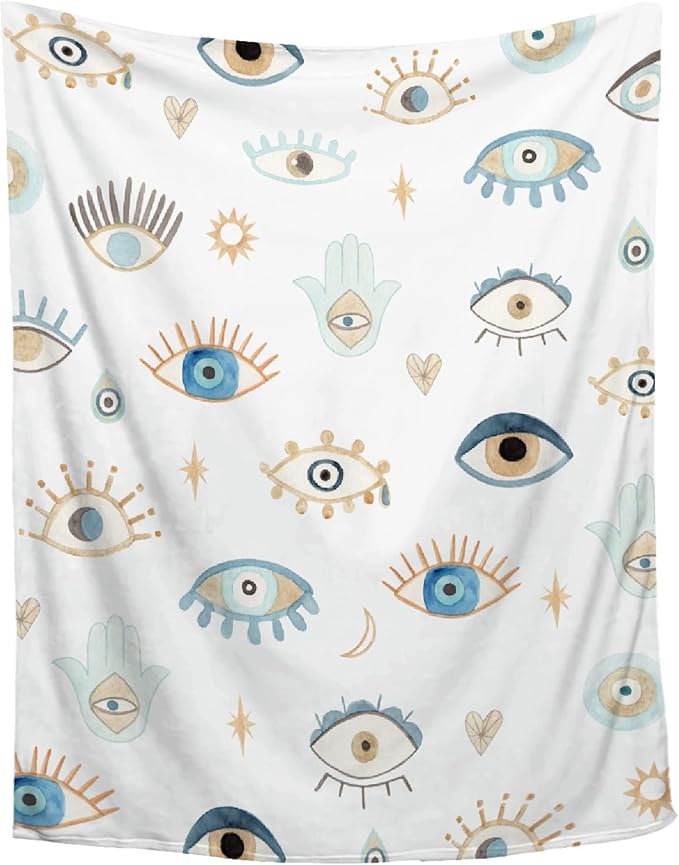 Evil Eye Pattern Throw Blanket Super Soft Cozy Plush Fleece Blanket Decorative Fuzzy Lightweight Blankets for Sofa Couch Bed Camping, 90"x120"-Familys/King Size