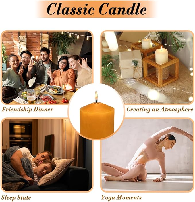 Pillar Candles Set of 2, 3x8 inches Unscented Large Orange Candle,Tall Candles Bulk, Home Wedding Decor Candles