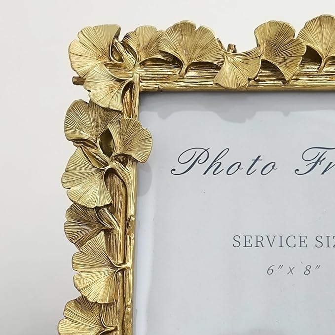 LONG XIN 1PCS 6x8 Inch Vintage Photo Frame Resin Picture Frame Ginkgo Leaves Decoration Photo Frame Stand Holder for Home Decor Old Fashioned Gorgeous Photo Gallery Art Decor (Vintage Gold）