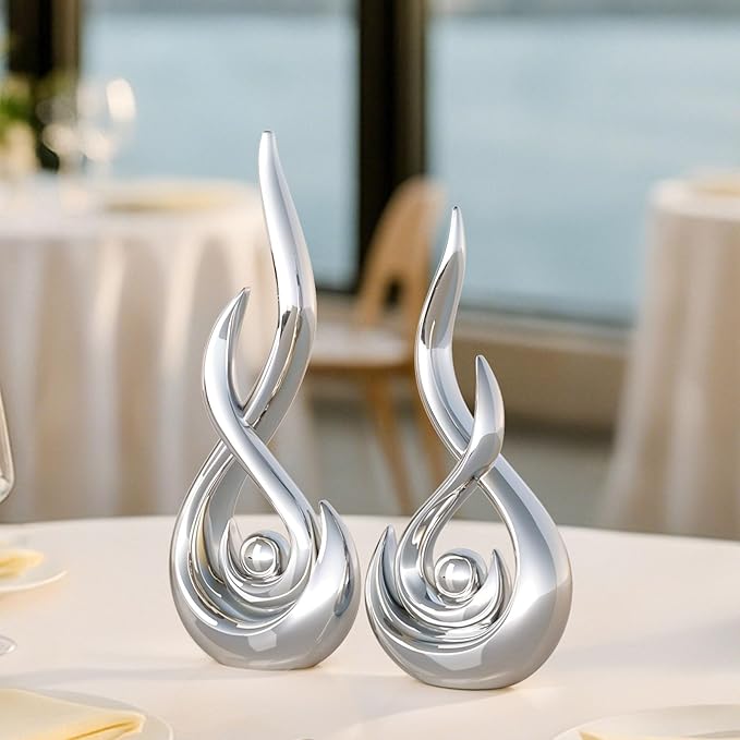 XMGZQ Modern Abstract Art Home Decor Accent,Contemporary Statues Coffee Table Decor for Living Room,Table Centerpieces for Dining Room,Ceramic Sculptures Knick Knacks for TV Stand Show Piece (Silver)