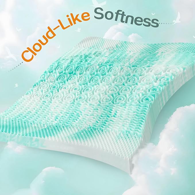 SINWEEK Mattress Topper Memory Foam Mattress Topper 1.5 Inch Queen Soft Mattress Pad for Pressure Relief, 5-Zone Design, CertiPUR-US Certified, Green