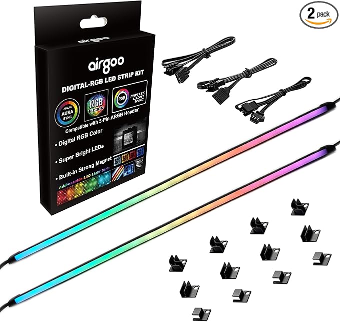 airgoo Addressable RGB PC LED Strip, AG-NEON-LS1 Diffused Silicon Rubber Tube Neon Strip, for 5V 3-pin argb Header or AG-DRGB16 SignalRGB Controller(Not Included), Come with Magnetic Brackets