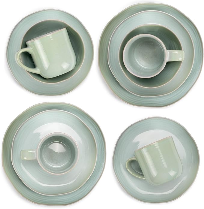 Elanze Designs Reactive Glaze Farmhouse Rustic Boho Ceramic Stoneware Dinnerware 16 Piece Plate Bowl Mug Dish Set - Service for 4, Seafoam Mint Green