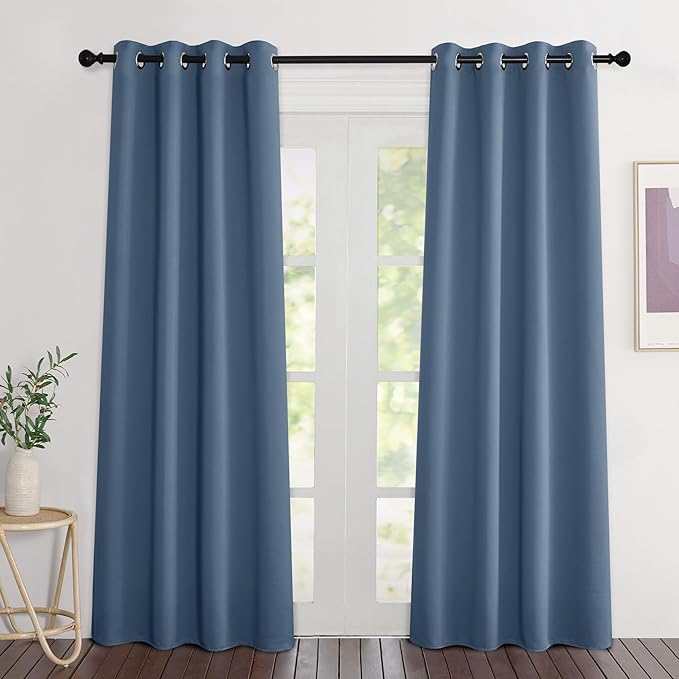 NICETOWN Stone Blue Curtains 84 inch Length 2 Panels, Grommet Thermal Insulated Window Treatments Light & Sound Reducing Drapes for Living Room/Bedroom, W46 x L84
