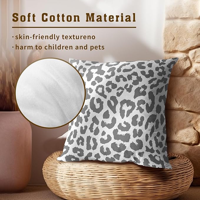 Grey Leopard Throw Pillow Covers - Snow Cheetah Pillow Covers 16x16 Inch Animal Print Pillow Cases Decorative Cushion Cover for Home Sofa Bed Couch