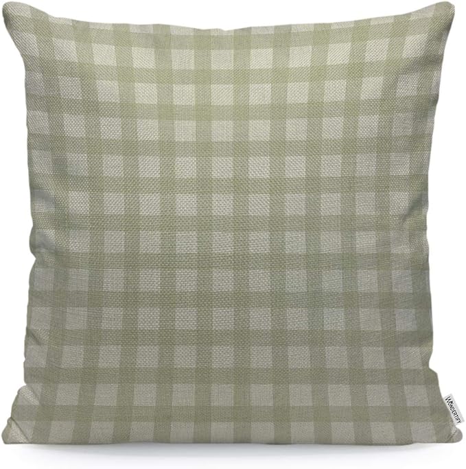 WONDERTIFY Throw Pillow Cover Case Buffalo Plaid Green - Soft Linen Pillow Case for Decorative Bedroom/Livingroom/Sofa/Farm House - Cushion Covers Couch Pillow 18x18 Inch 45x45 cm