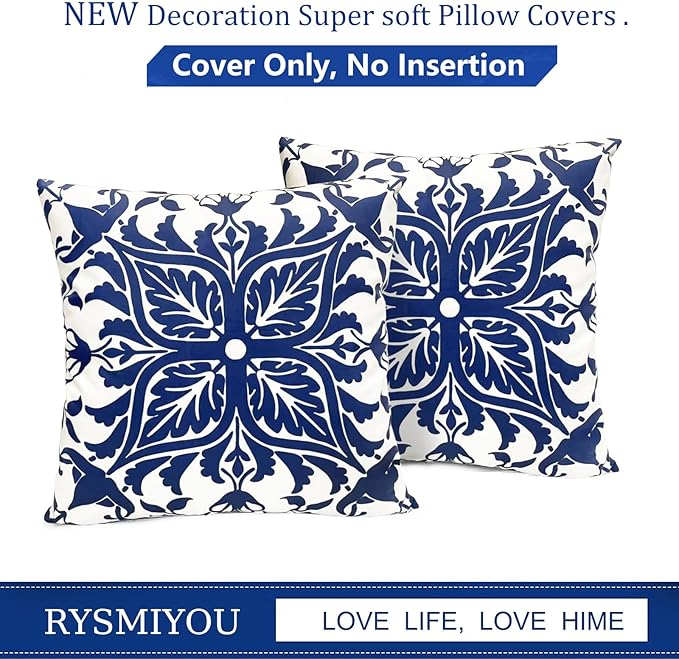 Decorative Throw Pillow Covers Set of 2 Blue Pillow Covers 16x16 inch Short Plush Floral Flower Throw Pillows,Farmhouse Cushion Covers Outdoor Pillow Covers for Couch Sofa Bed Living Room
