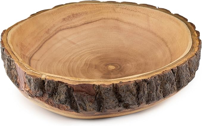 Wood Fruit Bowl for Kitchen Counter - Large Decorative Key Tray for Entryway Table - Wooden Holder Basket for Candy and Office (10.5 Inch)
