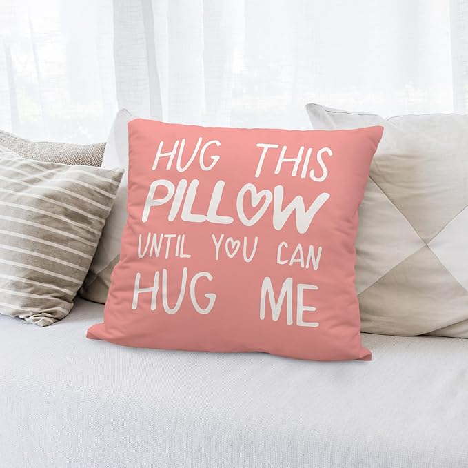 Sufamb Hug This Pillow Until You Can Hug Me Throw Pillow Covers Decor, 24'' x 24'' Pillow case, Boyfriend Girlfriend Birthday Gifts，Long Distance Relationships Gifts， Valentine's Day Gifts(Pink)