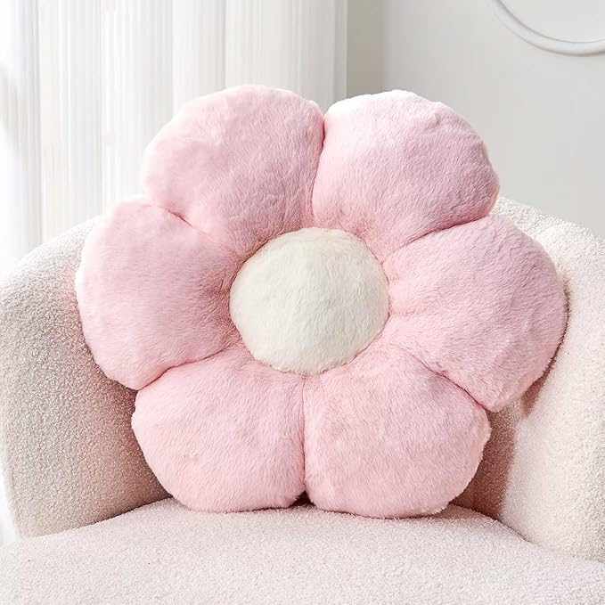 Pink Flower Pillow, 17.7" Flower Shaped Plush Decorative Throw Pillow for Bed