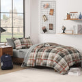 MaiRêve Twin XL Comforter Set, Plaid Design Comforter Set 5 Pieces,Twin XL Comforter for Dorm Farmhouse All Season Lightweight &Comfy with Fitted Sheet, Flat Sheet (Khaki, 66"x90")