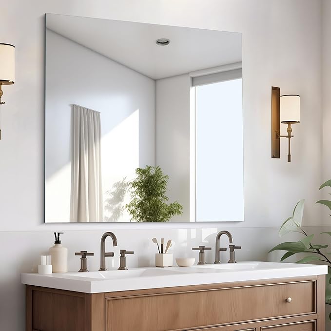 Frameless Mirror, 36x36 inch Square Bathroom Mirrors for Wall, Upgraded Shatterproof Vanity Mirror Over Sink with Polished Edge for Bathroom,Bedroom,Living Room and Entryway