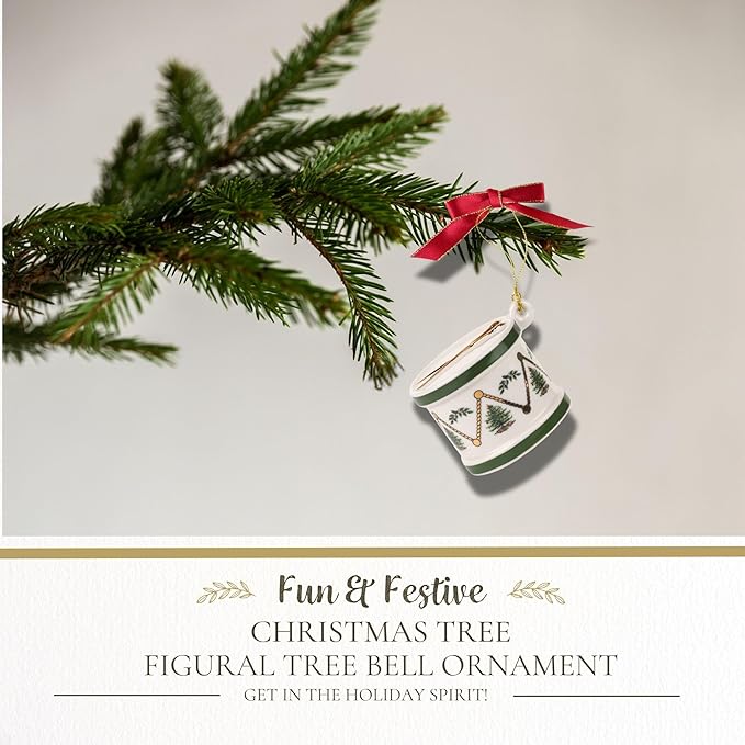 Spode Christmas Tree Drum Ornament, Elegant Hanging Decoration for Christmas Trees - Holiday Home Accents & Festive Ornament - Thoughtful Keepsake & Gift for Friends & Family
