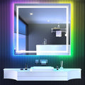 LED Mirror for Bathroom, 40"X36" with 8 RGB Backlit +3 Front Lit (Adjustable Individually), Anti-Fog, Lighted Bathroom Vanity Mirror for Wall, Shatterproof, Memory Function, Tempered Glass