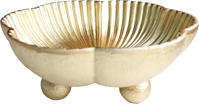 Large Decorative Bowl decor, Scalloped Pedestal Bowls for Modern Home Decor,Ruffle Decor,Stylish Key Bowl for Entry Table,Decorative Fruit Bowl for Kitchen Counter, Golden