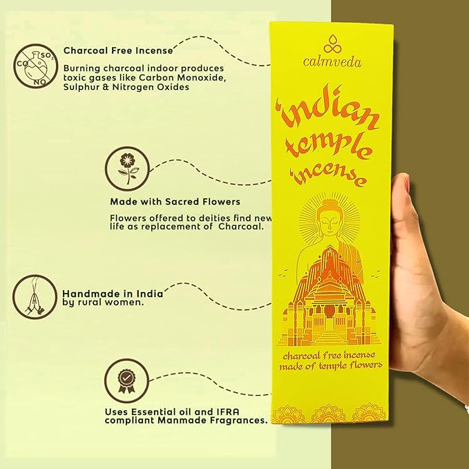 Spiritual Indian Temple Incense Sticks - 80 Charcoal Free Incense Sticks, Made from Upcycled Flowers | Inspired by Siddhivinayak Temple (Mumbai) | Spiritual Incense to add Calmness