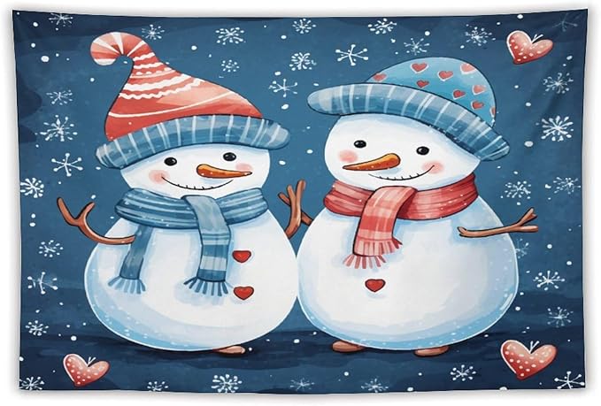 MaSiledy Snowman Couple Tapestries Funny Cute Snowman with Hat And Scarf Tapestries for Bedroom Aesthetic Landscape Tapestry Wall Hanging Decor Home Decoration for Bedroom Living Room Dorm 40"x60"
