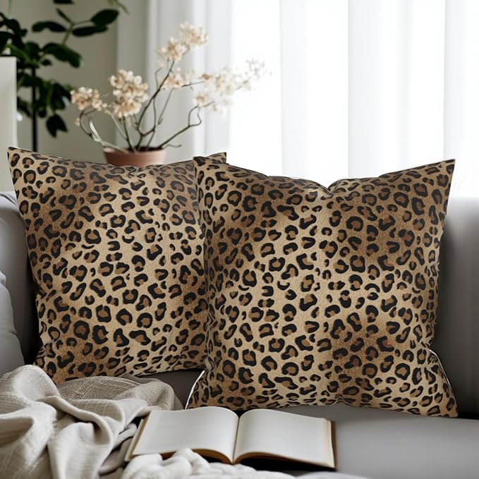 Leopard Throw Pillow Covers 20x20 - Rustic Pillowcase Set of 2 Cheetah Print Square Cushion Covers for Sofa Couch Bed