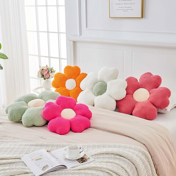 Flower Throw Pillow, Cute Flower Shaped Pillow Decorative Throw Pillow for Bed Couch, Soft Daisy Pillows Floor Seating Cushion Cushions (14.9 Inch Peach Pink)