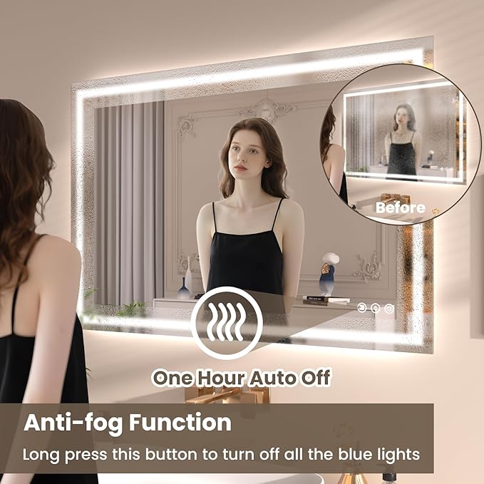 48"X30" LED Bathroom Mirror with Front Lights and Backlit, Anti-Fog, Dimmable, Shatter-Proof Tempered Glass, Lighted Bathroom Vanity Mirror for Wall with 3 Colors, Memory Function