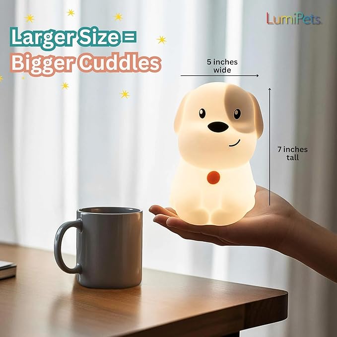 Lumipets Pepper The Puppy Dog Squishy Silicone Night Light for Kids | Cute Night Light with Remote & Touch Control for Baby & Toddler Bedrooms | Color Changing Animal Lamp | Soft Portable Nightlight