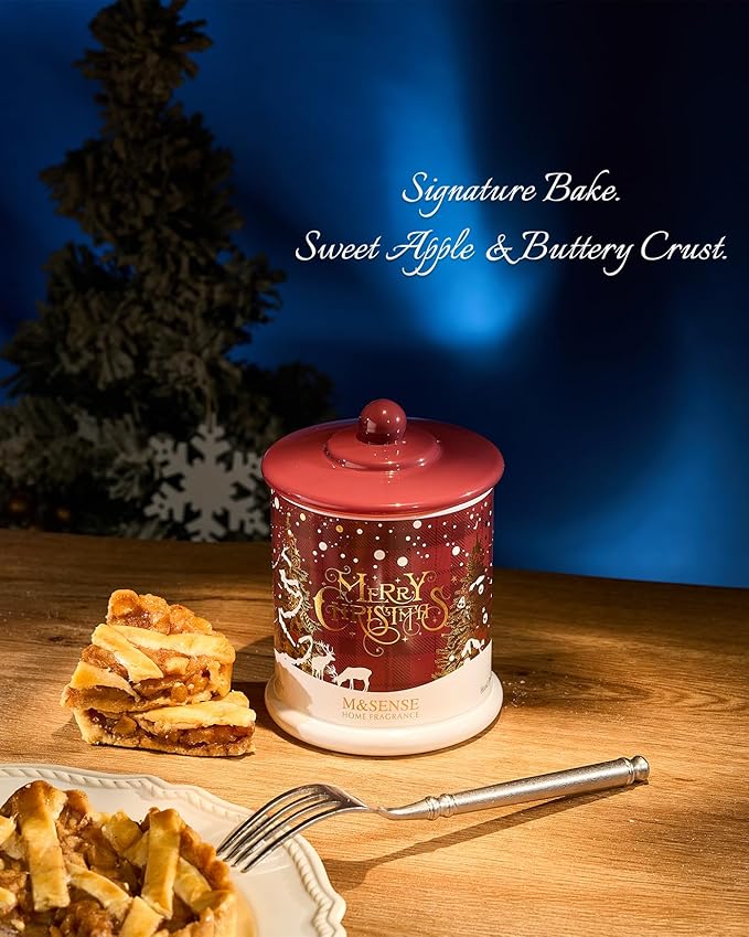 M&SENSE Christmas Candles Baked Apple Pie Scented, Soy Wax 12.7oz 75 Hours Long Lasting Clean Burn, 2 Wick Cinnamon Apple Winter Holiday Candles for Home Decor, Luxury Relaxing Candle Gifts for Women