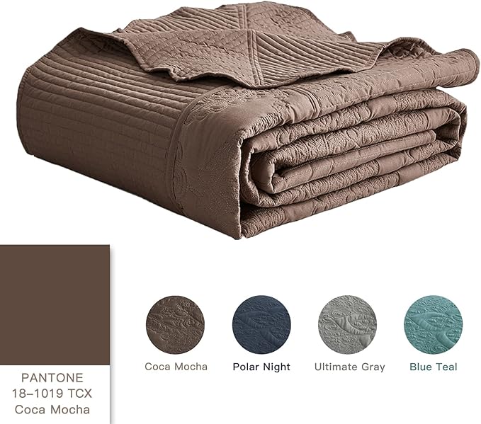 HZ & HY Oversized King Bedspread 138x122 Extra Wide, Quilted Coverlet Bedding Set, Lightweight Thin Comforter, Reversible, 5 Piece, 100% Microfiber, California/Alaskan King, Mocha