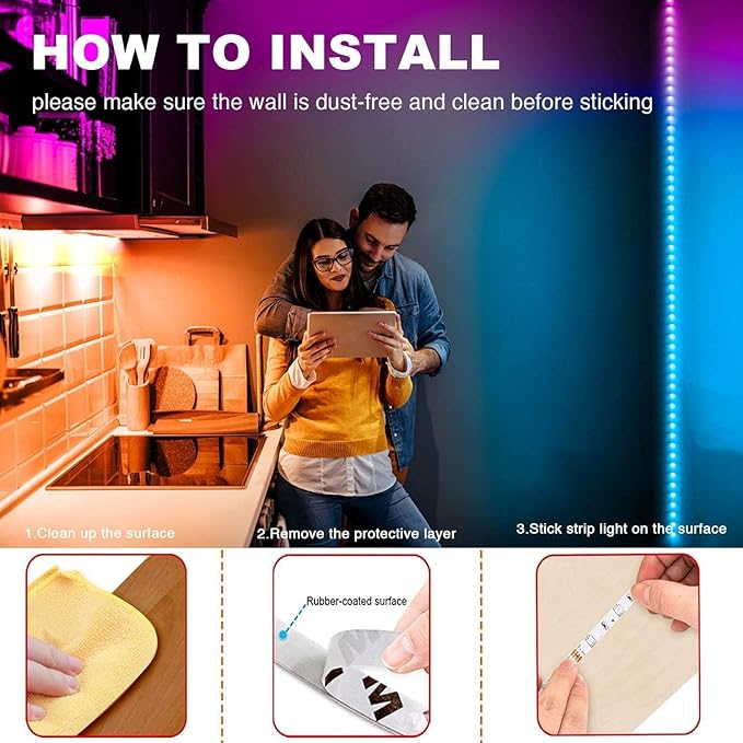phopollo Led Lights 40ft for Bedroom RGB Color Changing Led Lights Kit with Power Supply and Remote