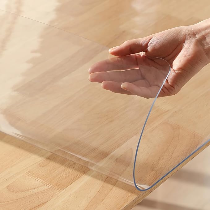 28 x 84 IN Clear Plastic Dining Table Protector Tablecloth Desk Pad Mat Wooden Furniture Coffee Wood End Bar Pub Bistro Banquet Long Dinner Table Cloth Top Protection Cover Waterproof Liner PVC Vinyl