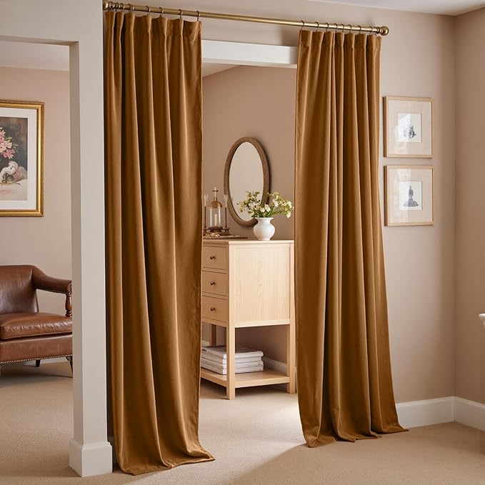 Lazzzy Velvet Blackout Curtains Thermal Insulated Room Window Drapes Super Soft Luxury Curtains for Living Room Bedroom Rod Pocket 2 Panels, Gold Brown, 42" W x 84" L