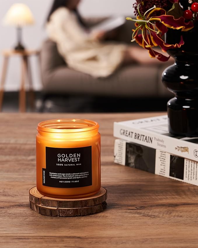 M&SENSE Fall Harvest Scented Candle, 11.6oz Natural Soy Wax 70 Hours Long Lasting Highly Scented 2 Cotton Wick Candle Gifts for Birthday Holiday, Decorative & Home