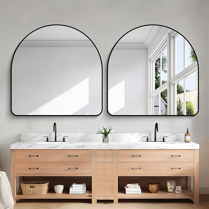 Arched Bathroom Mirror, 30"x30" Black Arched Mirror for Bathroom, Wall Mounted Mirror, Vanity Wall Mirror Metal Frame for Bedroom, Entryway, Living Room, Vertically Hanging