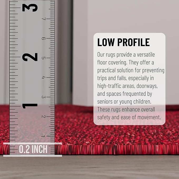 Ottomanson 2' x 6' Ultra-Thin Hallway Runner Rug - Durable Non-Slip Carpet for High-Traffic Areas - Fits Under Doors for Seamless Entry - Ideal for Kitchen, Entryway, Bedroom & Living Room, Red