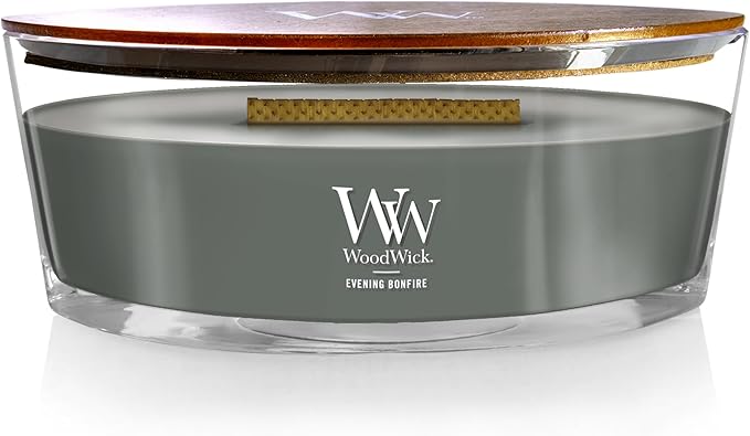 WoodWick Ellipse Scented Candle Evening Bonfire 16oz Up to 50 Hours Burn Time Gray