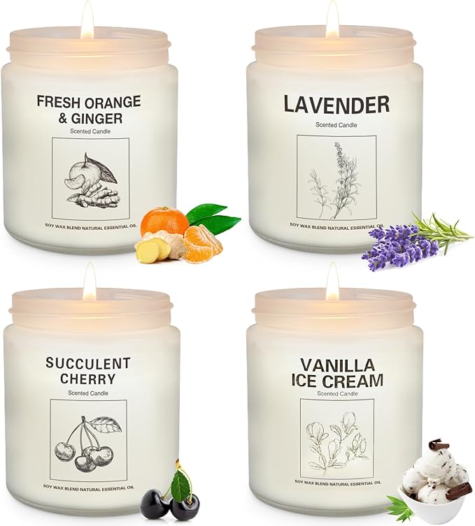 Scented Candles Sets, Candles for Home Scented,Made with Natural Soy Wax & Essential Oils, 35 Hour Burn Time,4 x 7.1 Oz Aromatherapy Candle Gifts for Christmas Birthday Women Mom Best Friends.