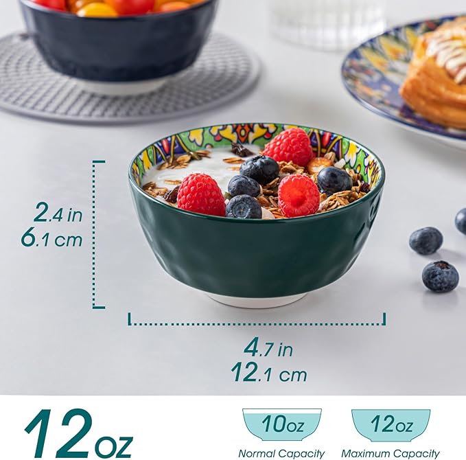 vancasso 12 Oz Ceramic Small Soup Bowls Set of 6, 4.7 inch Soup Bowls, Colorful Bowls Set for Kitchen, Dishwasher & Microwave Safe- for Cereal, Soup, Oatmeal, Ice Cream, etc
