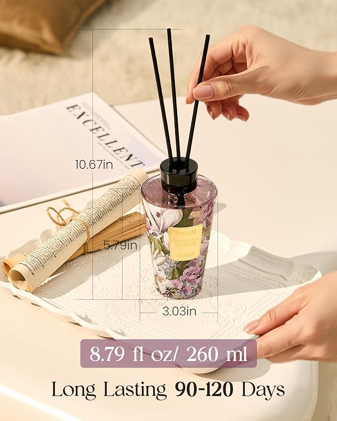 M&SENSE Moonlight Tuberose Reed Diffuser Set - 8.79fl oz Home Fragrance Non-Toxic Essential Oil Diffuser with Sticks, Air Freshner Gifts for Her or Him