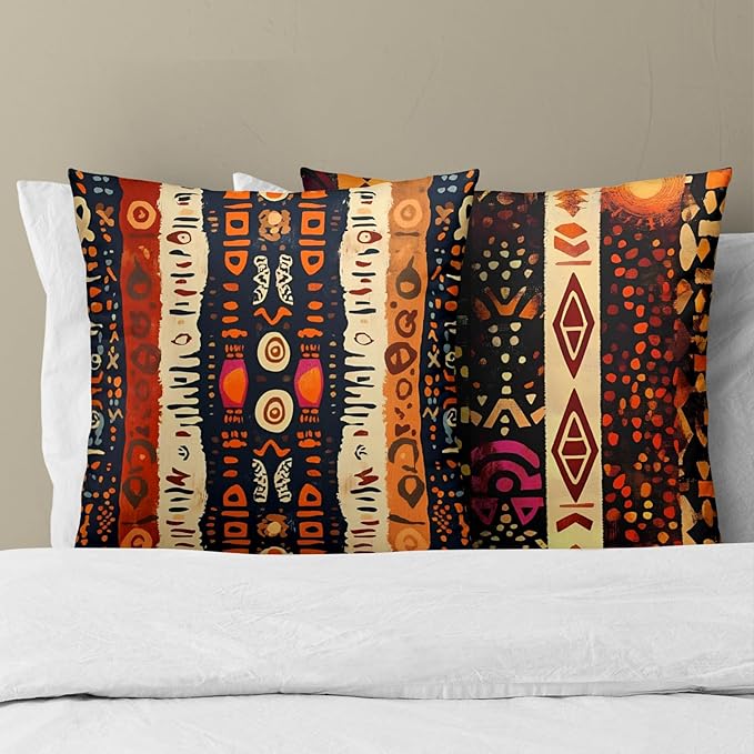 Black White Tribal Pillow Cover - Ethnic Throw Pillow Covers Set of 2 Boho Cushion Pillow Cases 18x18 for Home Couch Sofa