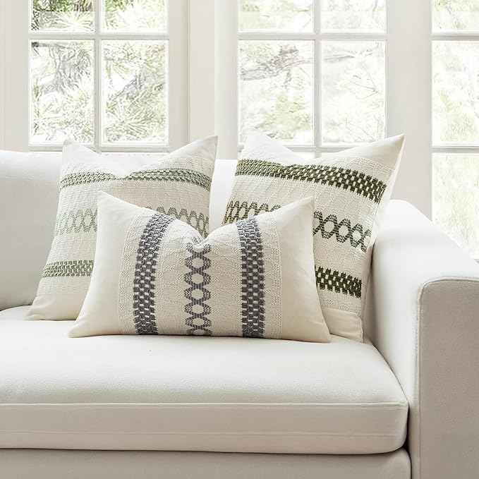 MIULEE Set of 2 Moss Green Boho Decorative Pillow Covers 18x18 Inch Farmhouse Rustic Couch Throw Pillows Modern Summer Cotton Cushion Covers Retro Cute Macrame Woven Home Decor for Bed Sofa Chair