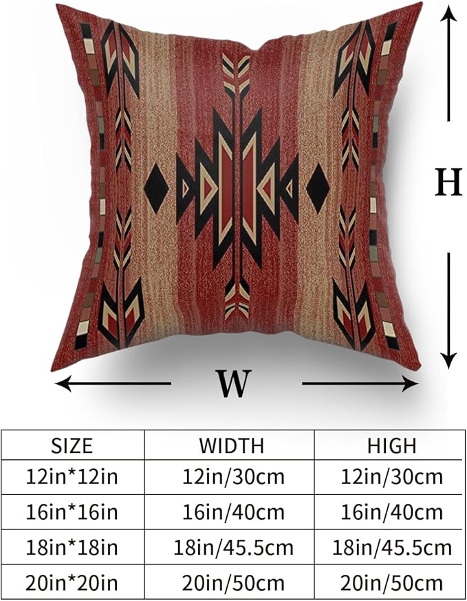 Giwawa Southwestern Throw Pillow Covers, Rusty Red Native American Pillow Cases, Aztec Tribal Geometric Square Cushion Covers Double Sided for Sofa Porch Bedding Patio Decor, 18x18 Inch, Set of 2