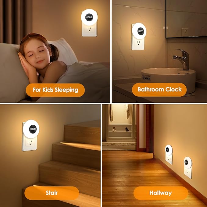 Kids Night Light Plug in with Clock, Dimmable+3 Light Colors+Remote Nightlight+Timing Light, 90 Lumen Toilet Lights Timer, Plug in Night Lights for Wall Socket, Night Lights Plug into Wall Kids