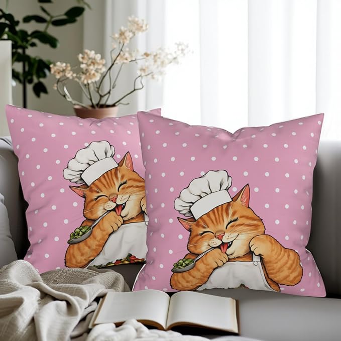 Cat Throw Pillow Covers - Polka Dot Pillow Cover 20x20 Pink Cushion Cases Set of 2 for Home Porch