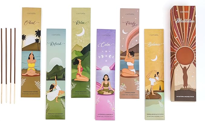 Carnatia Meditation Incense Sticks – Set of 6 Calming Scents for Mindfulness, Focus & Self-Care | Purifying Aromas for Spiritual Wellness, Inner Peace & Healing Rituals!