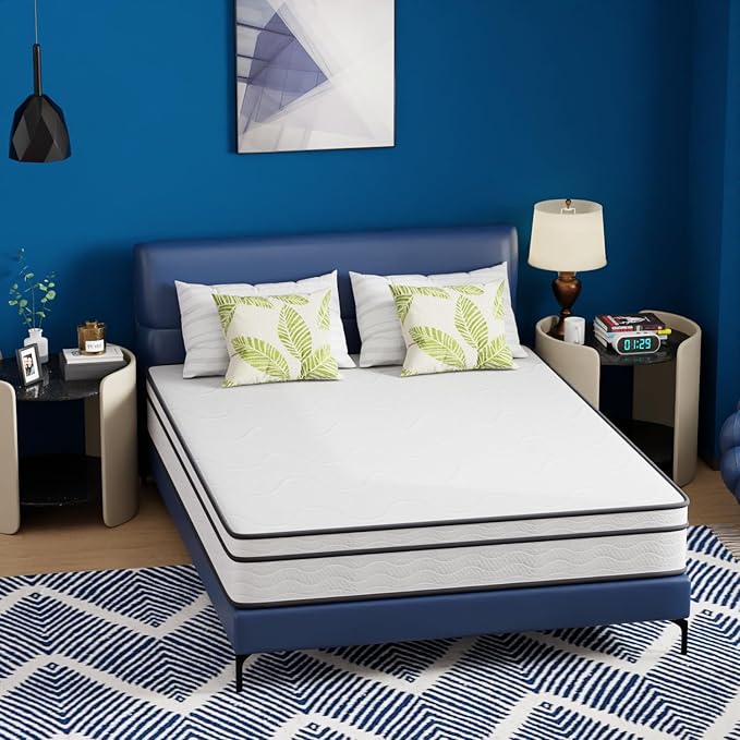 PayLessHere | 10 Inch Queen Mattress | Medium Firm Hybrid Mattress | White | with High-Density Foam and Breathable Cover | Pocket Spring Design, Pressure Relief | Bed in a Box, CertiPUR-US Certified
